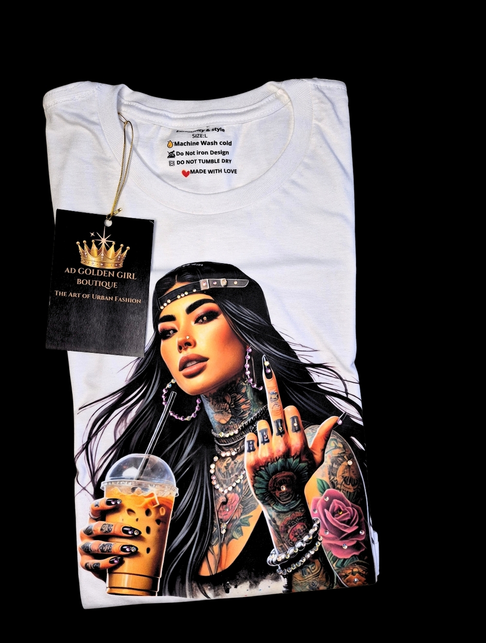 Luxury Hand-Crystalled Baddie Queen Tee - AD Golden Girl